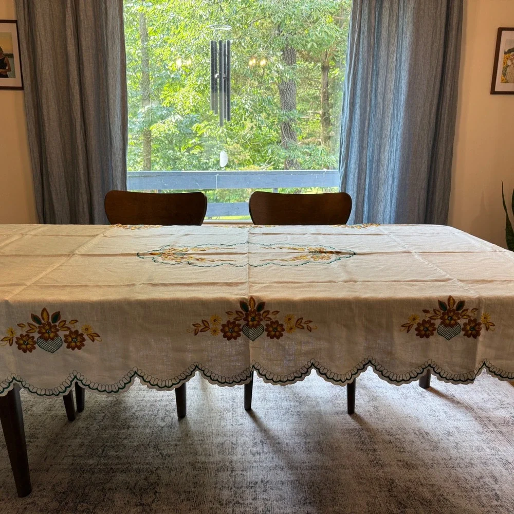 Vintage USSR Belarus Embroidered Tablecloth NOS Soviet Folk Linen 89x54 Tag